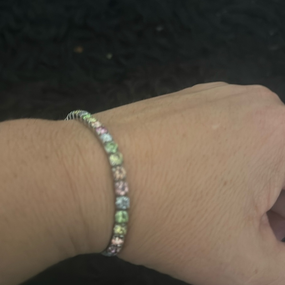 Mobile colors, rhinestone gem bracelet, silver